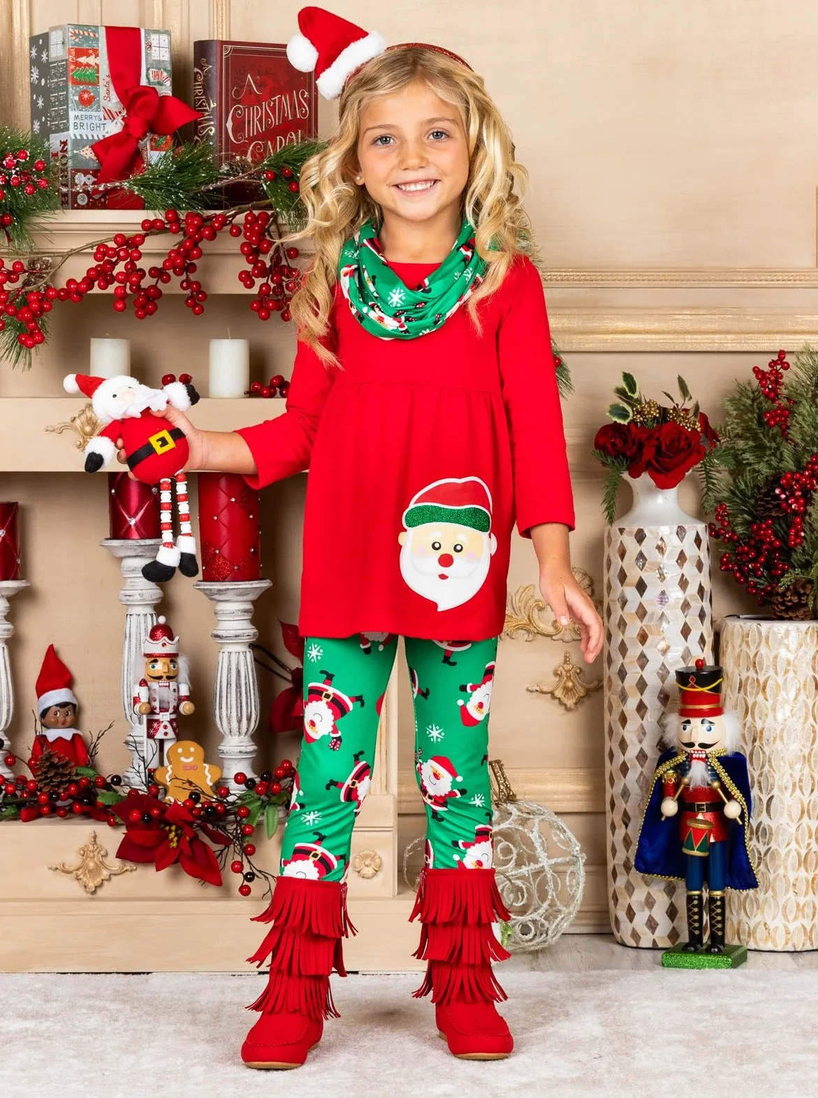 Santa, Baby Tunic, Scarf And Legging Set