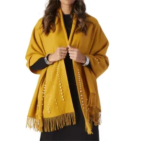 Scarf w/ Pearls and Fringe - Mustard