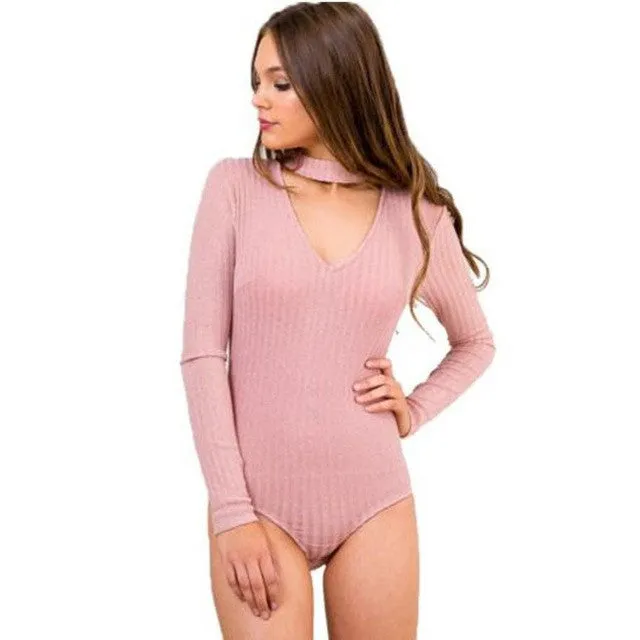 Sexy Women Jumpsuit Hanging neck V-neck long sleeve Siamese Hollow Out Romper V-neck Jumpsuit Top Blouse Shirt