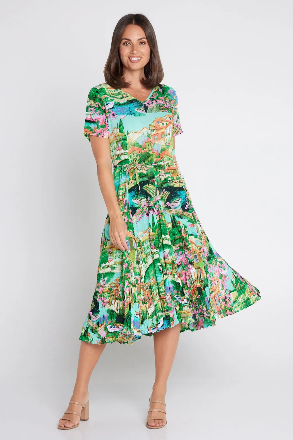 Short Sleeve Godet Dress - Bellagio Print