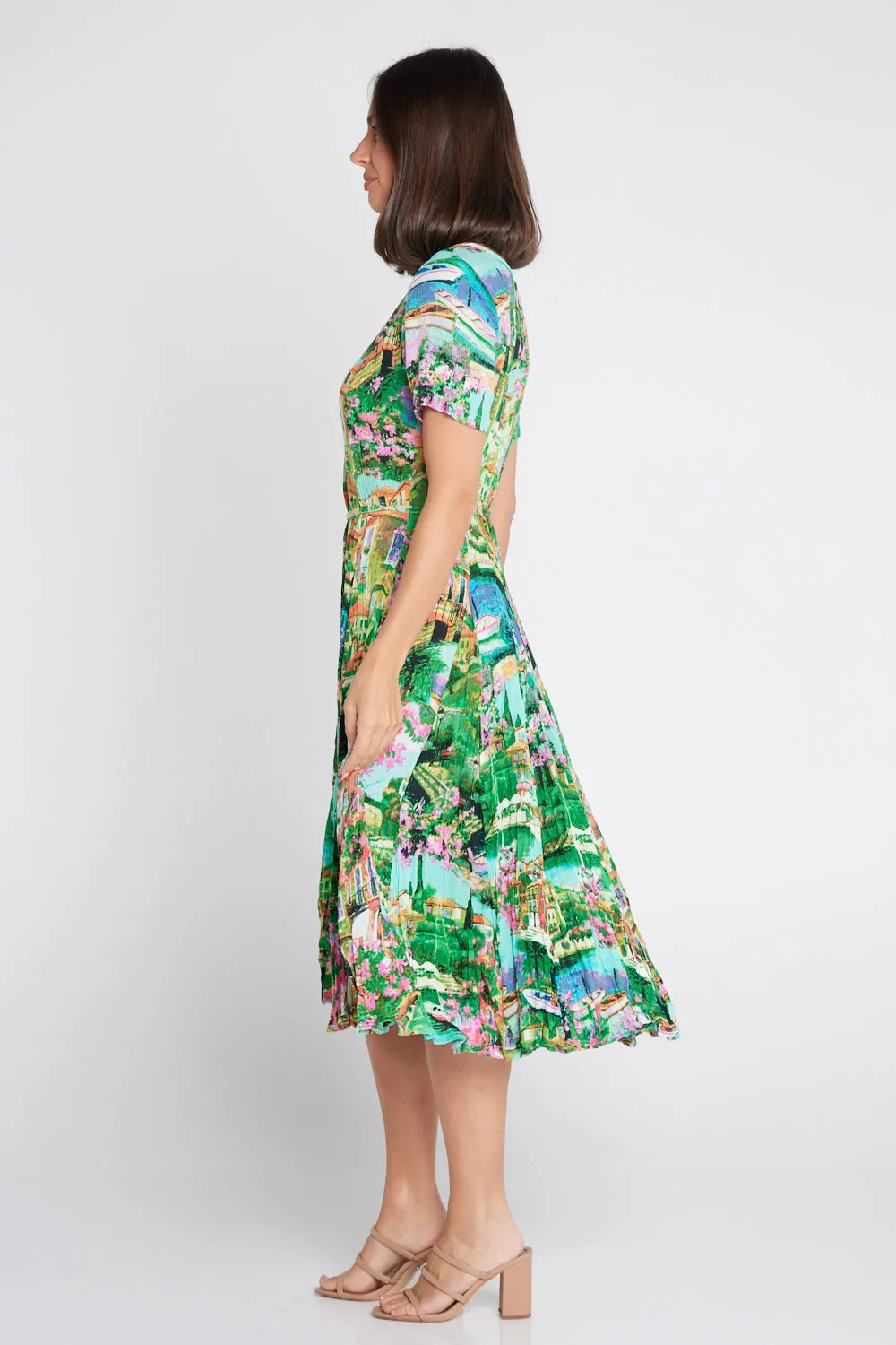 Short Sleeve Godet Dress - Bellagio Print