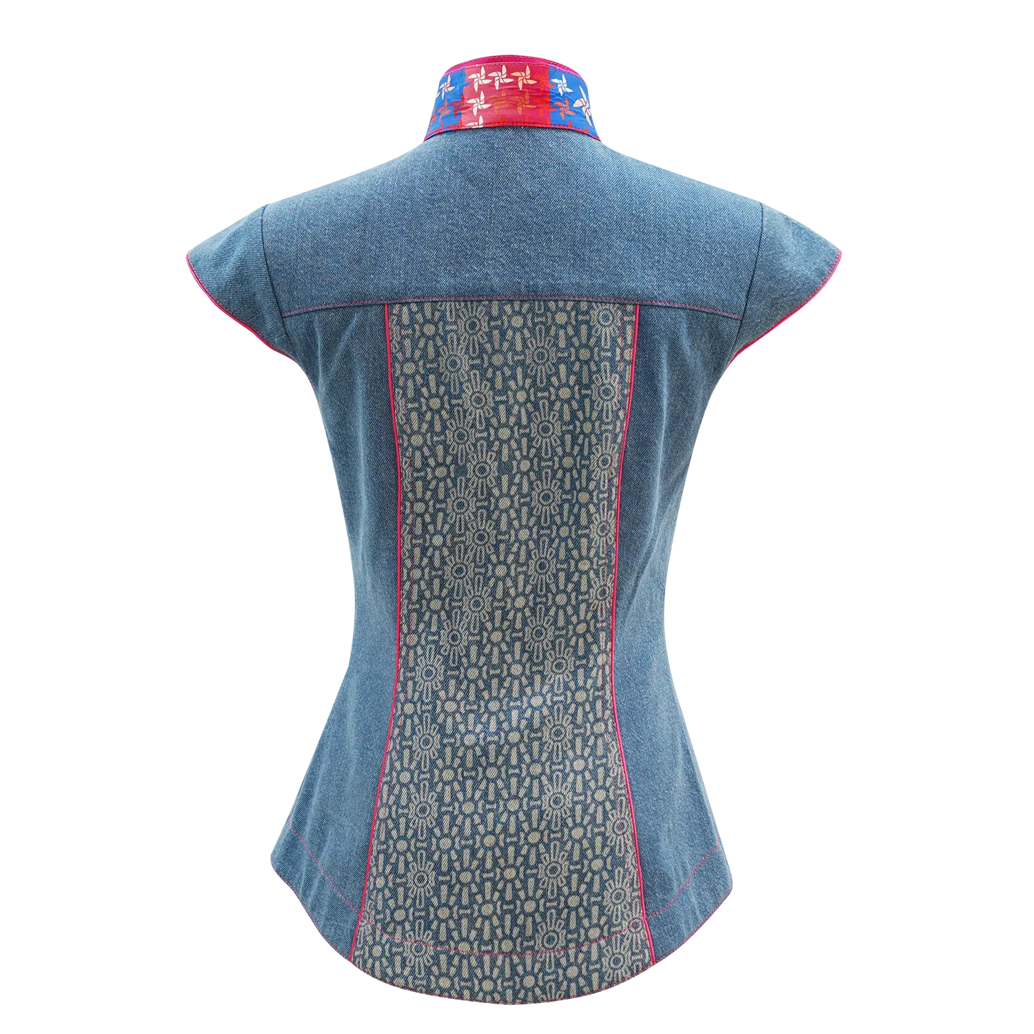 SPARKLE BY KAREN CHAN x  HK Heritage Museum【FRUITFUL HARMONY】Eco-Denim Cheongsam Set (Cap Sleeve) (幸運風車)  (風調雨順)