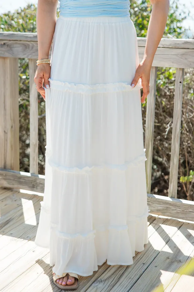 Stick It Out Ivory Ruffle Seam Maxi Skirt