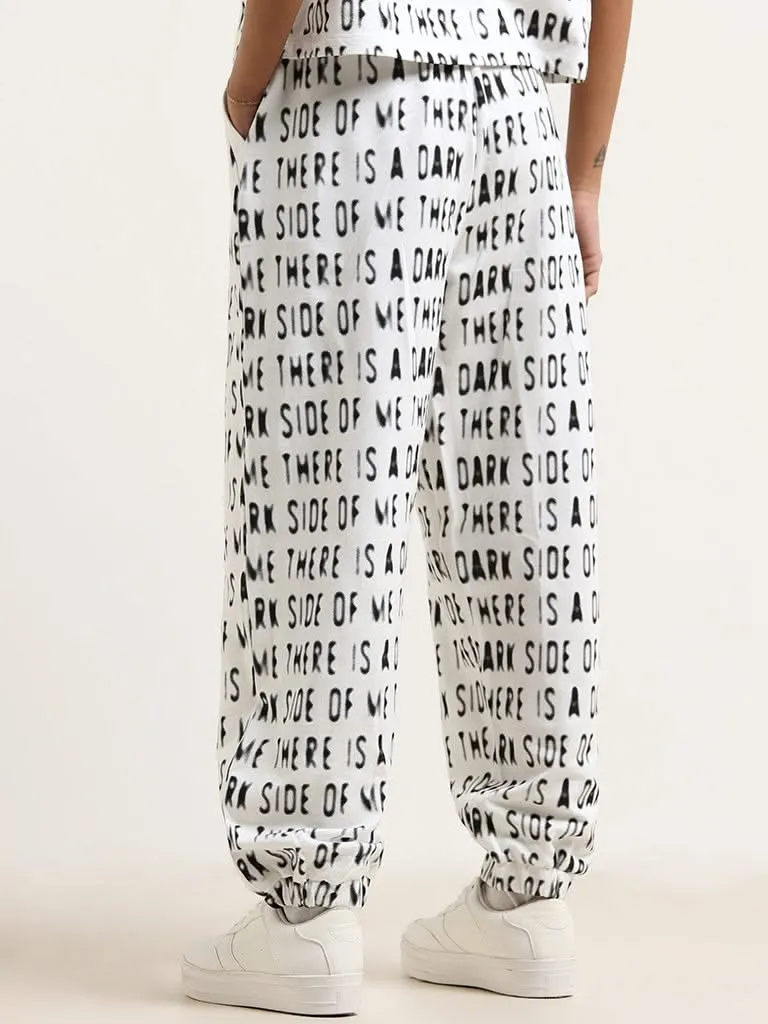 Studiofit White Printed Cotton Joggers