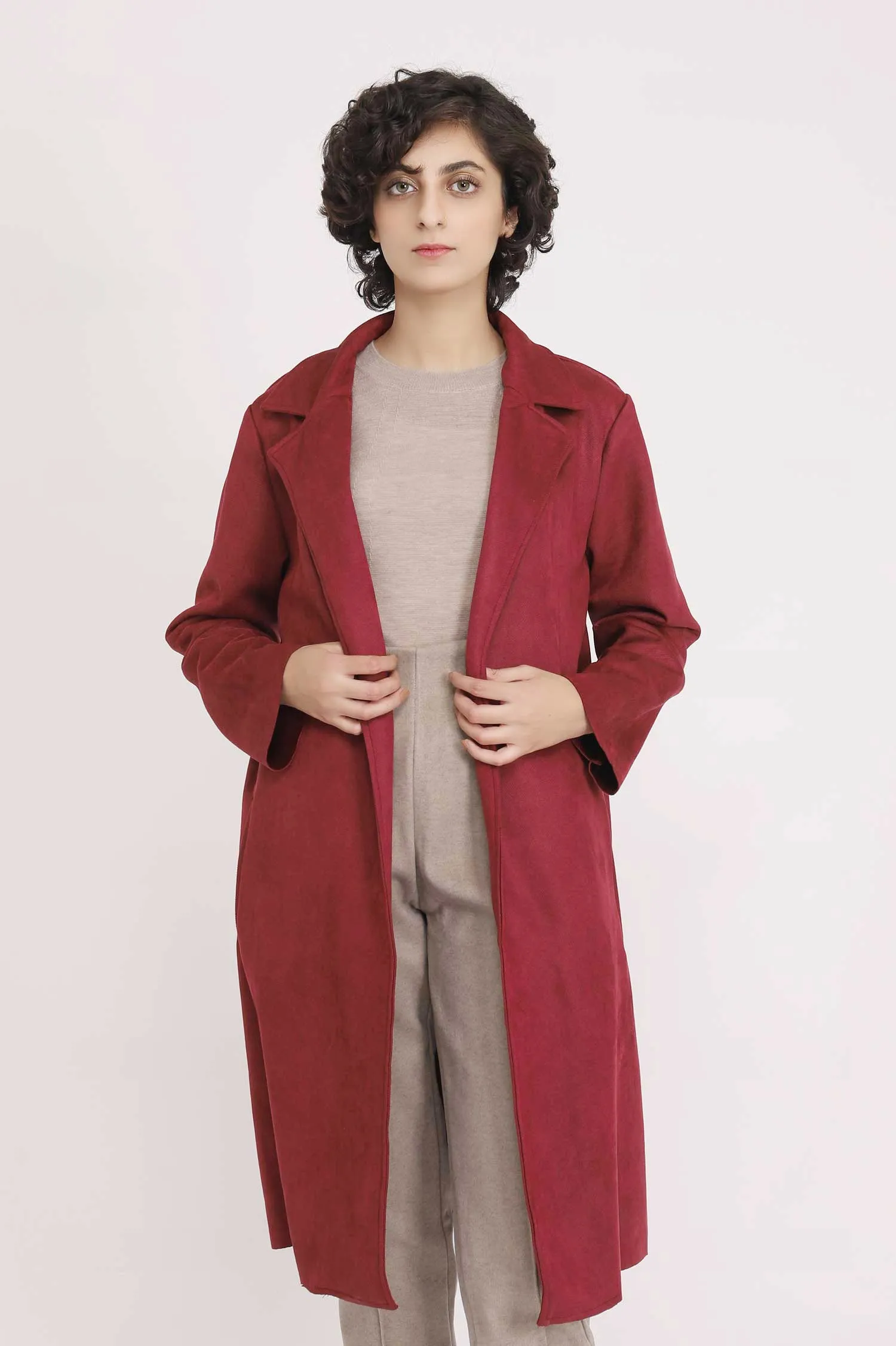 SUEDE OVERCOAT-BURGUNDY