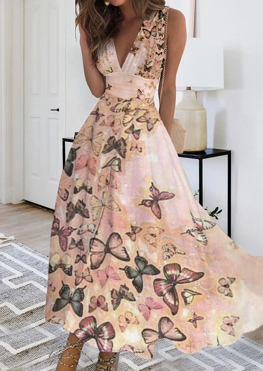 Summer New V-neck Fashion Digital Printing Maxi Dress