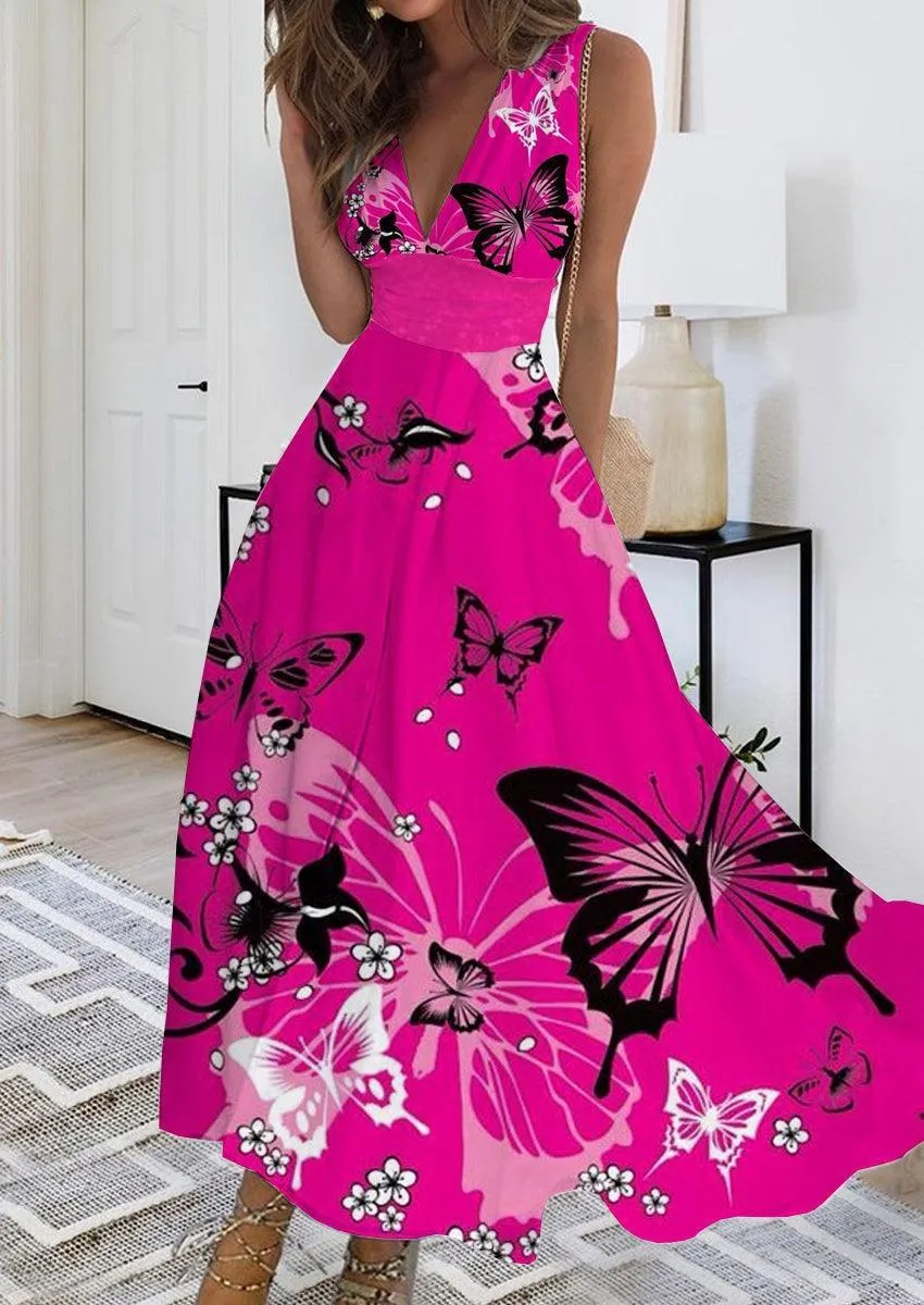 Summer New V-neck Fashion Digital Printing Maxi Dress