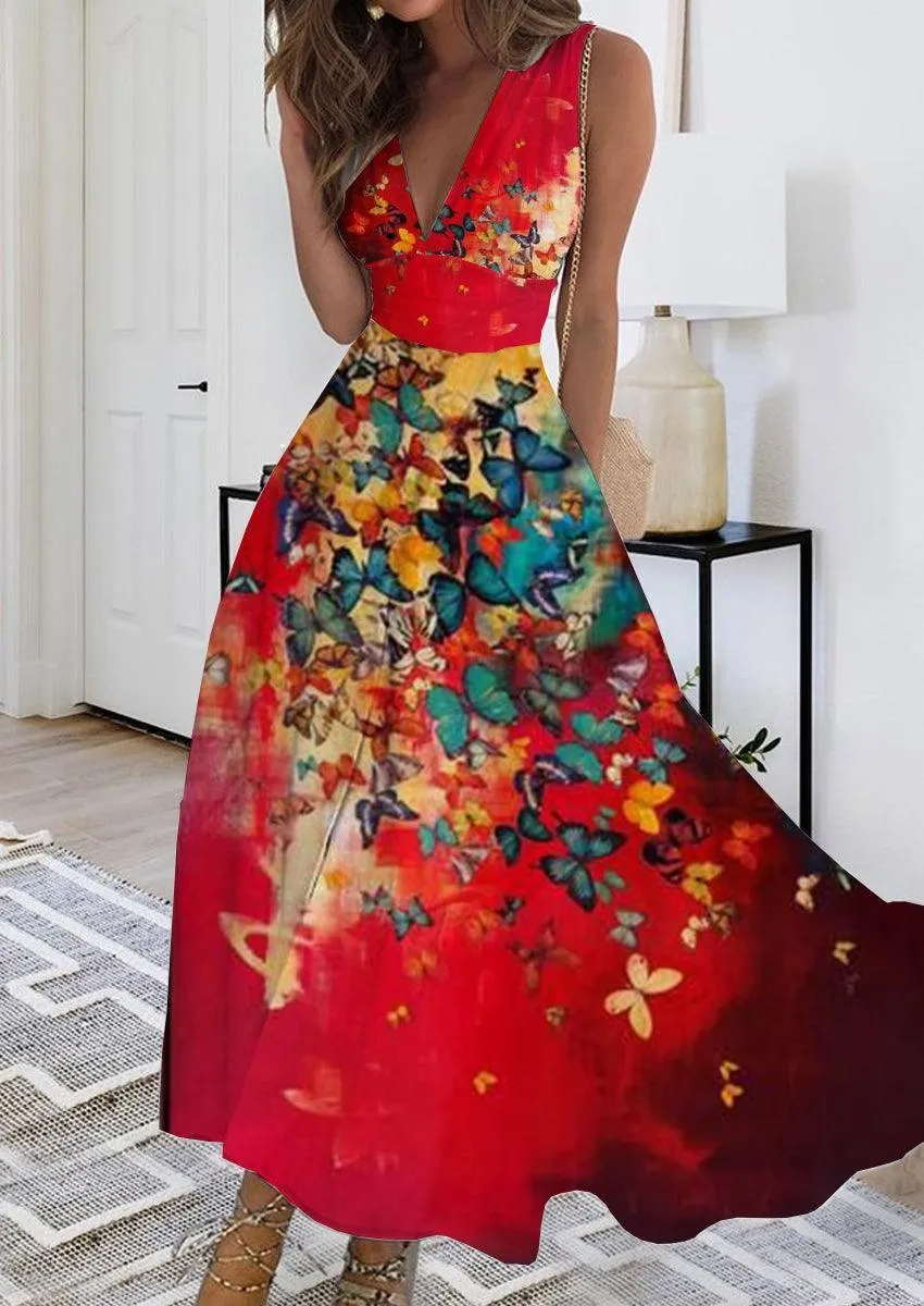 Summer New V-neck Fashion Digital Printing Maxi Dress