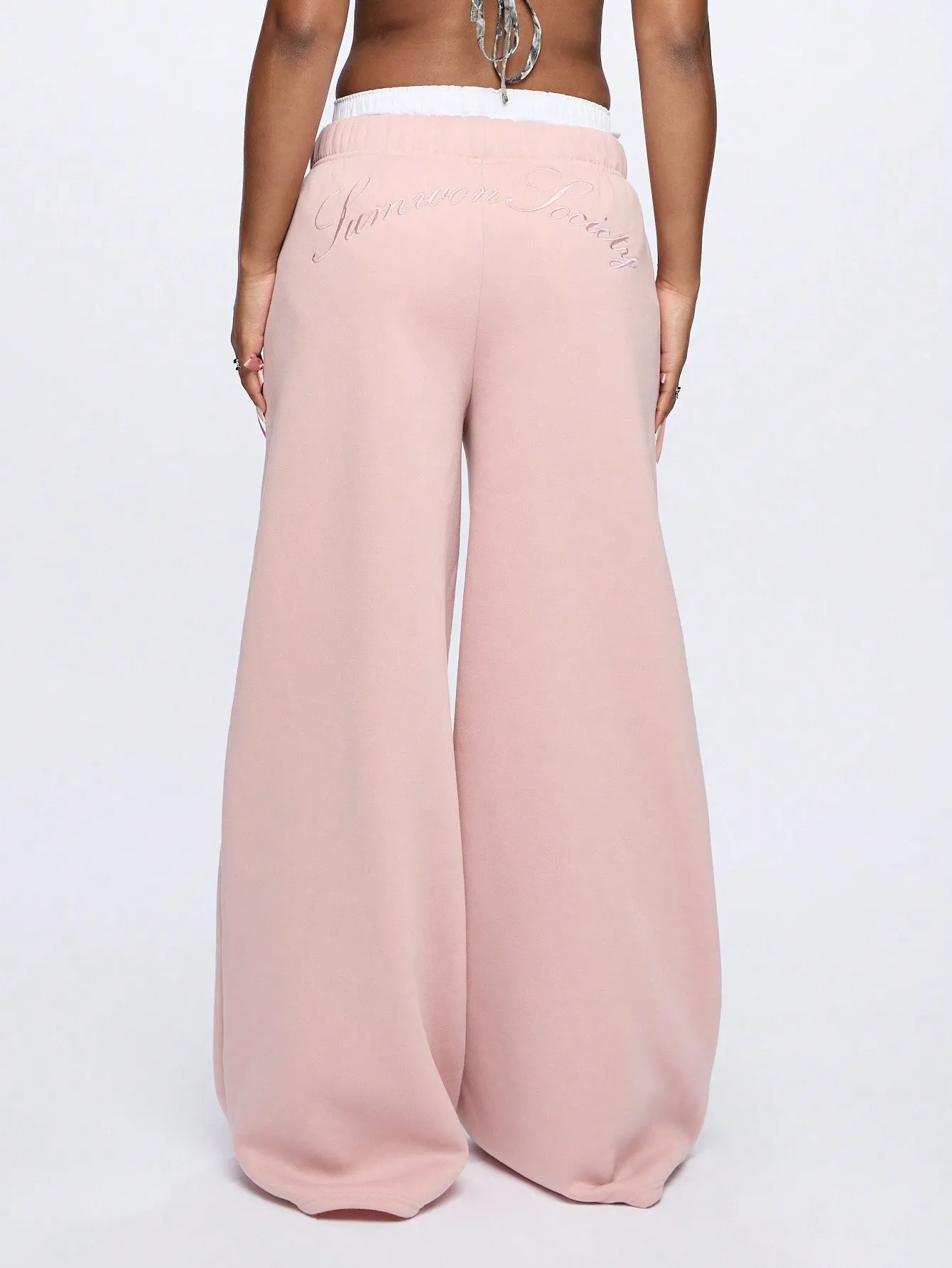 SUMWON WOMEN Oversized Wide Leg Embroidered Joggers With Bow Detail