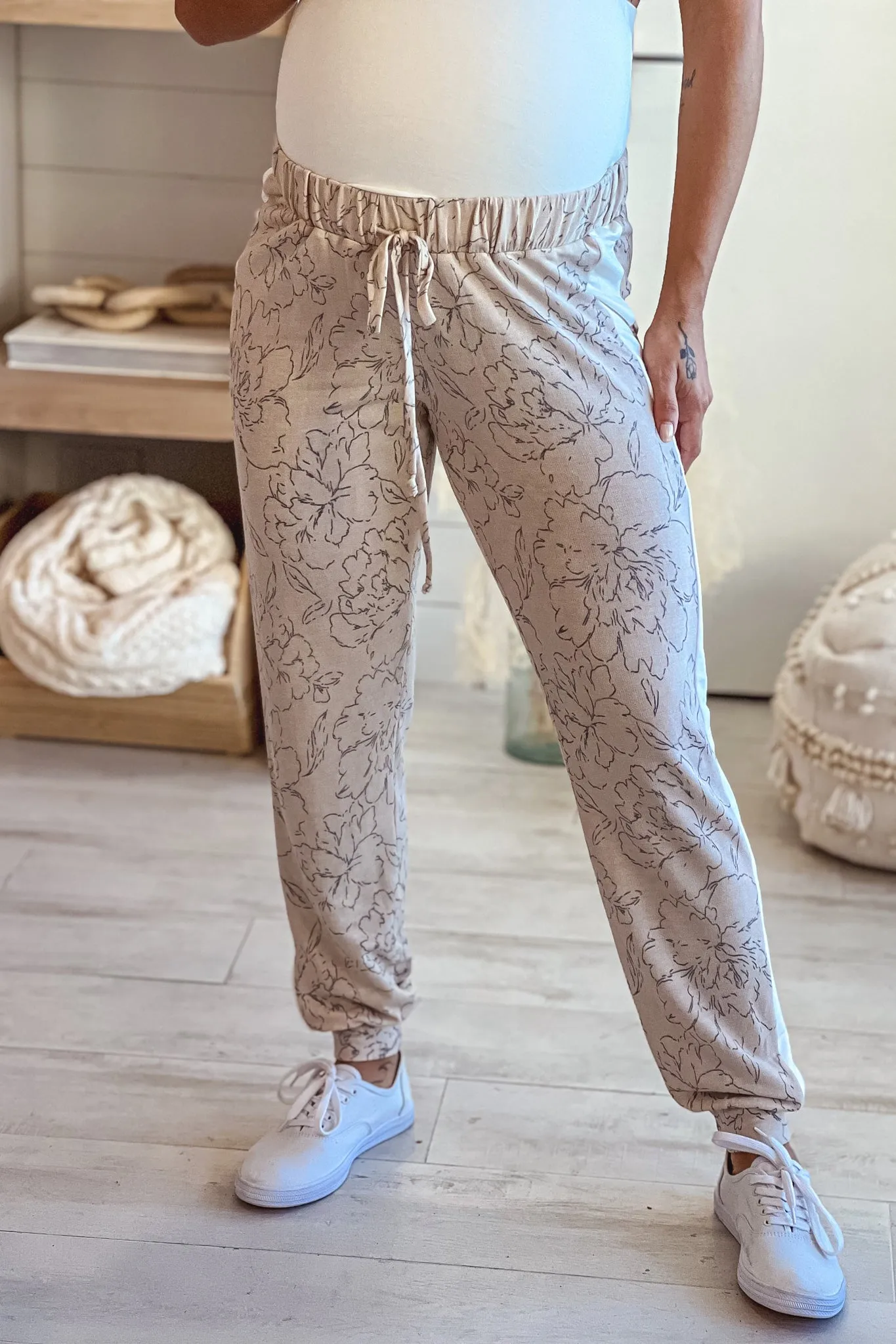 Taupe Printed Maternity Joggers