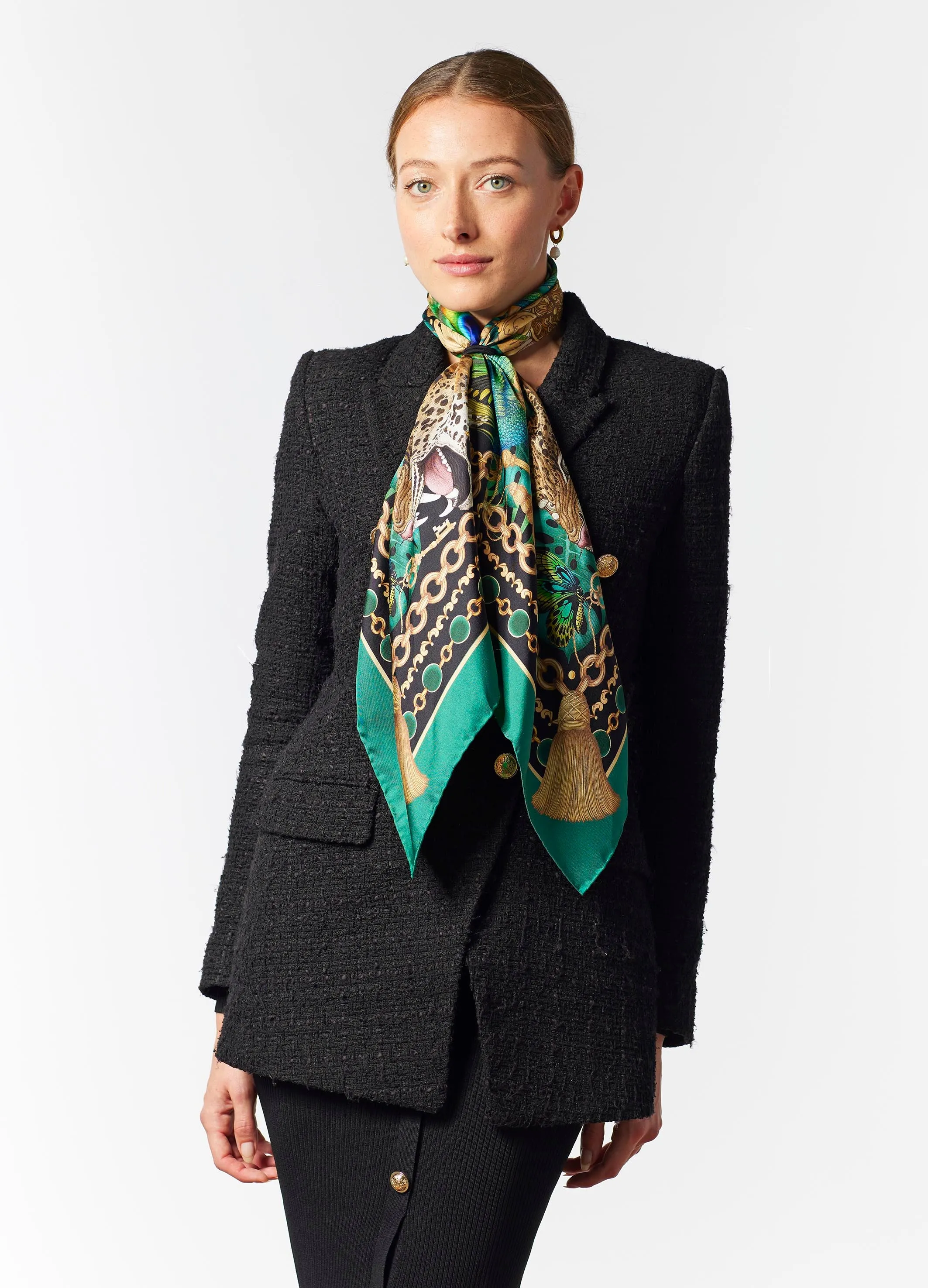 The Emerald & Jaguar Silk Scarf | 130x130cm