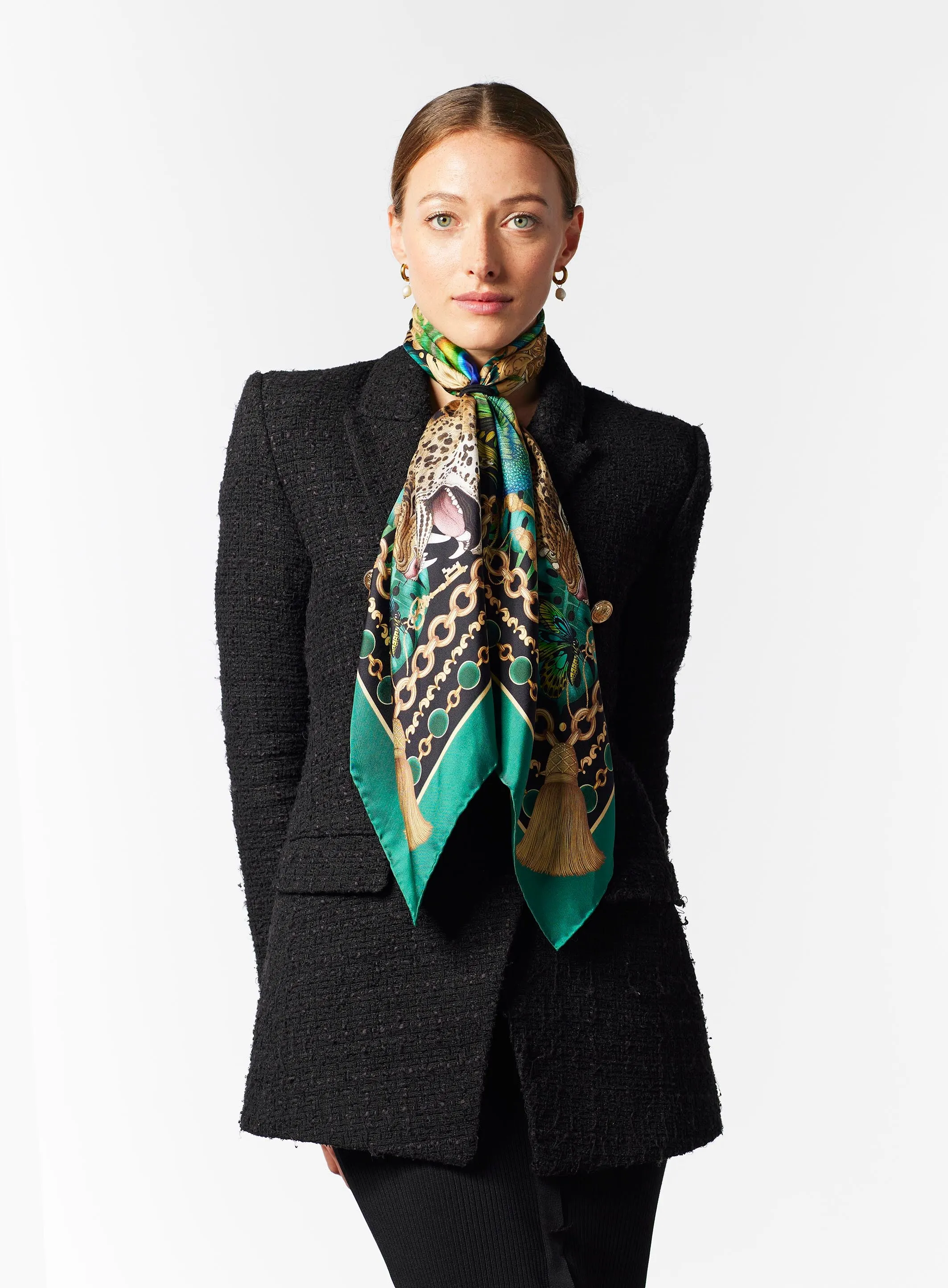 The Emerald & Jaguar Silk Scarf | 130x130cm