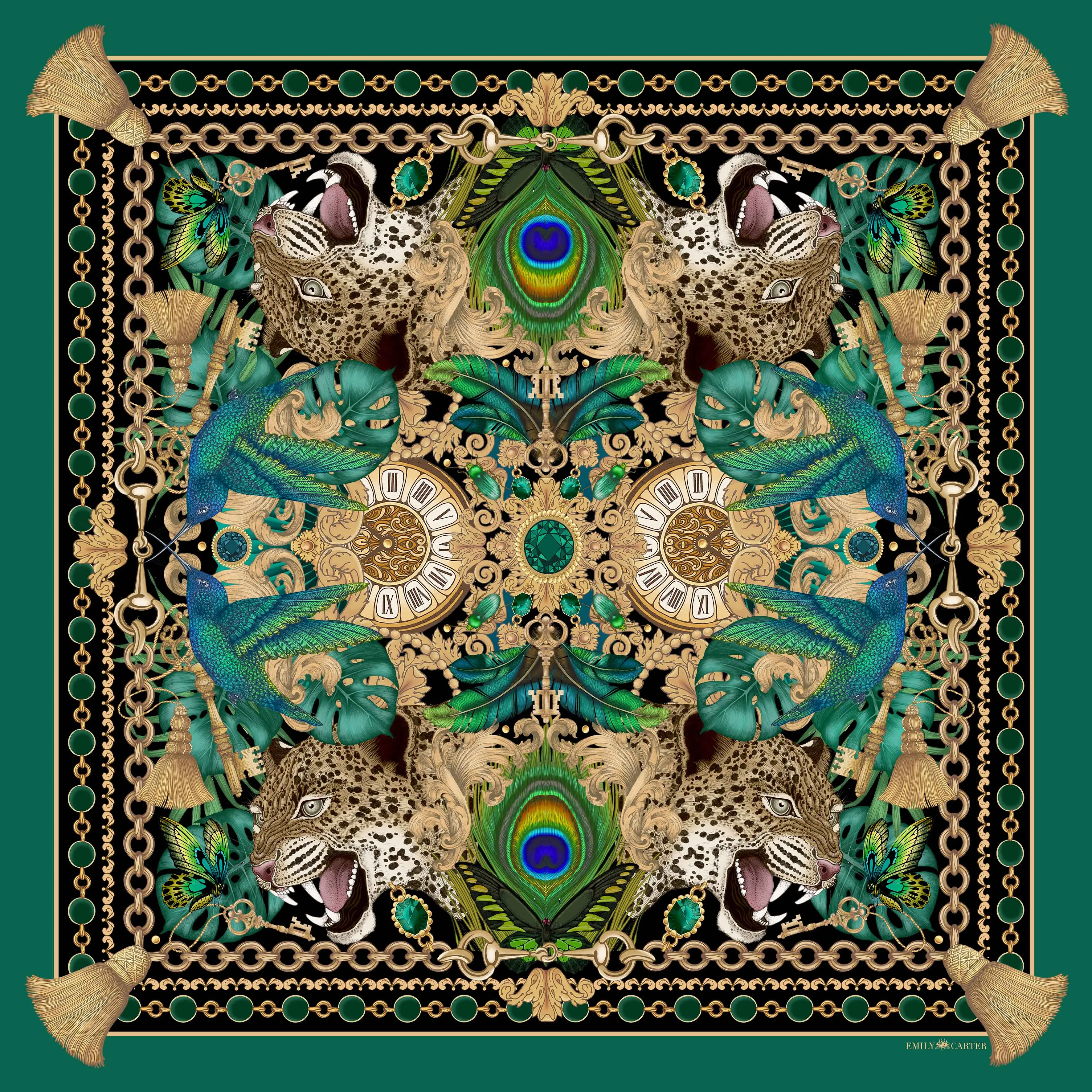 The Emerald & Jaguar Silk Scarf | 130x130cm