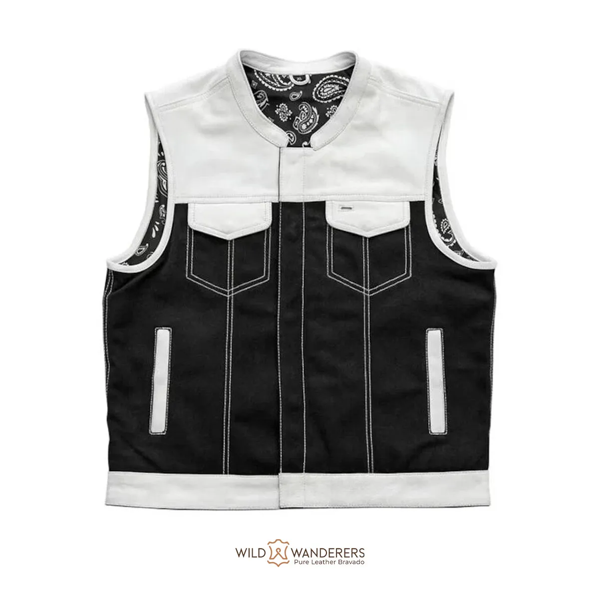 The W-B Men's Motorcycle Leather & Canvas Vest