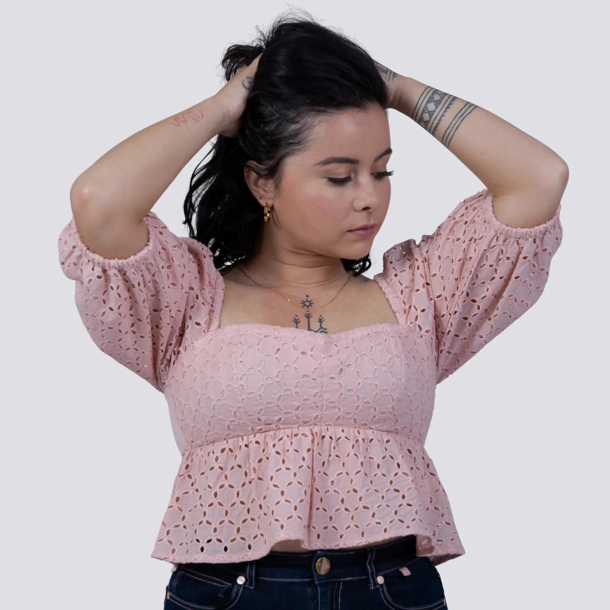 Timeless Allure in Peach: Peach Blossom Lace Dream Blouse