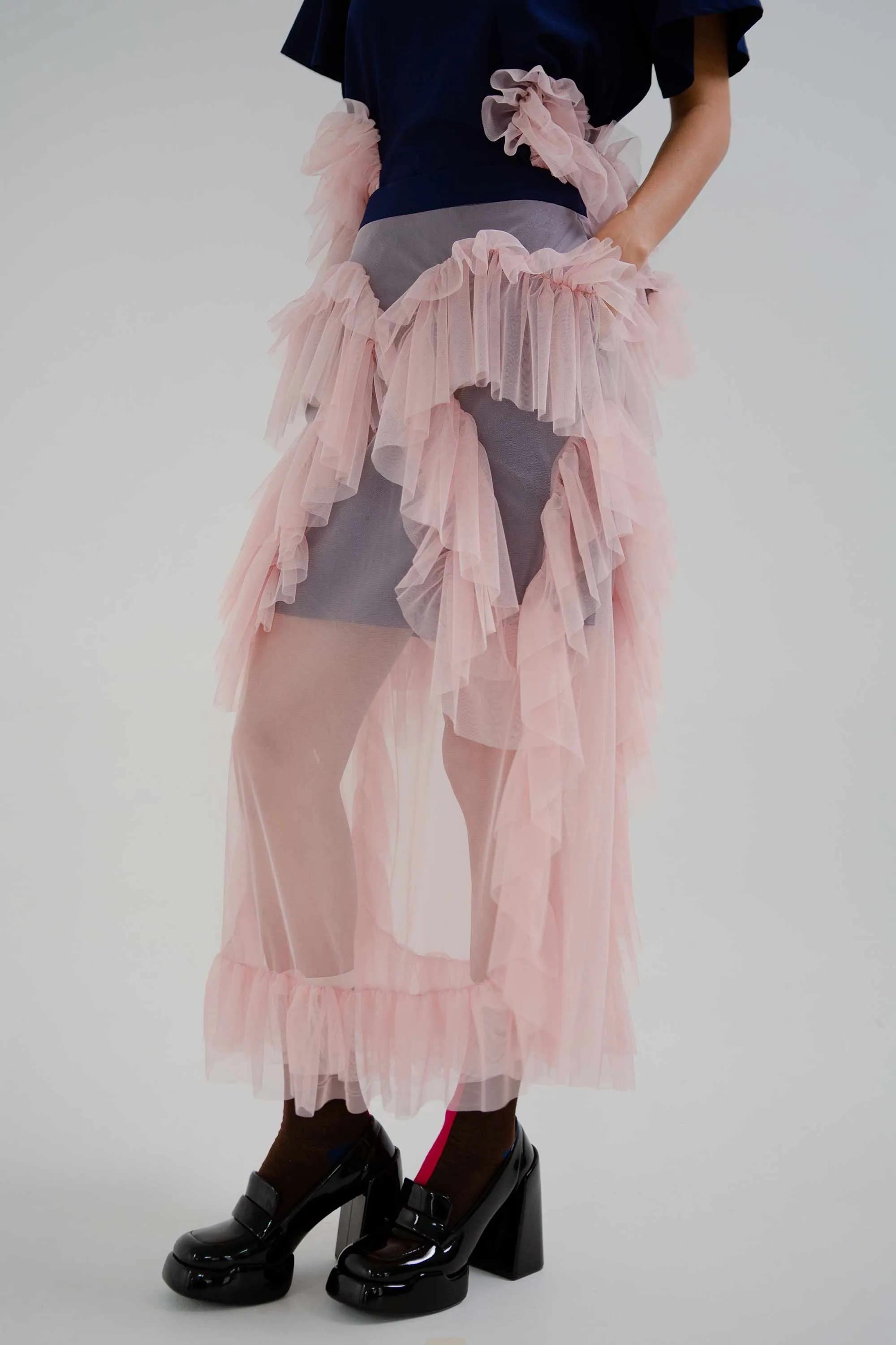 Undulating Tulle Skirt (Pink)