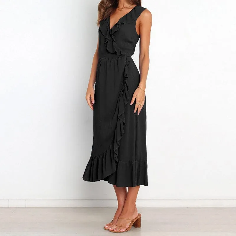 V Neck Ruffle Sleeveless Dress