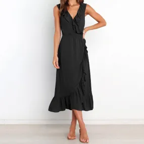 V Neck Ruffle Sleeveless Dress