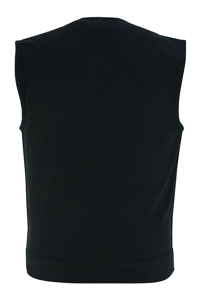 VB919BK Men's Black Denim Collarless Vest