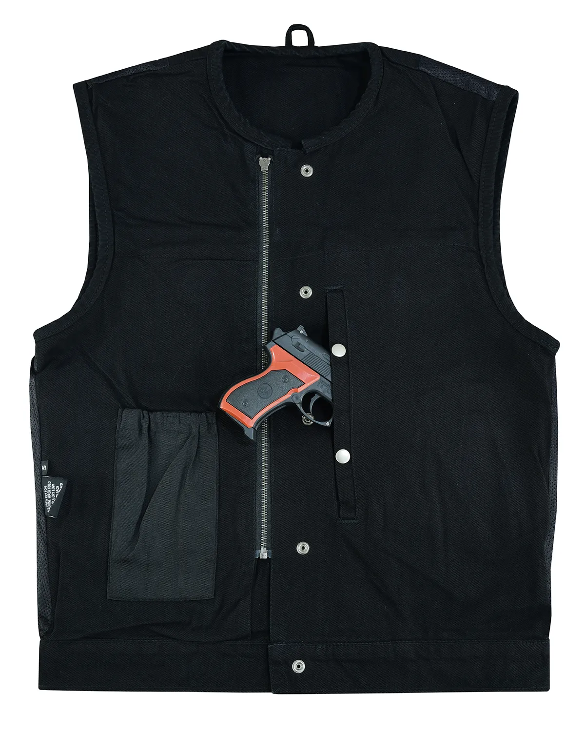 VB919BK Men's Black Denim Collarless Vest