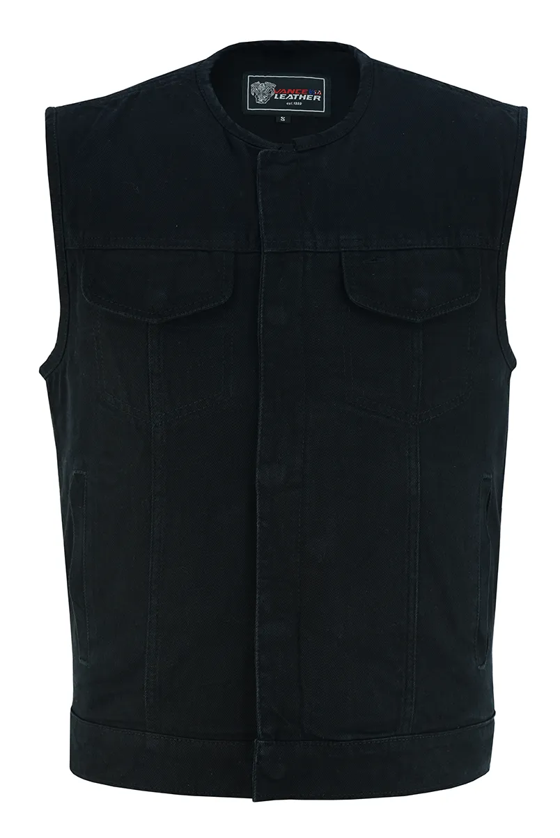 VB919BK Men's Black Denim Collarless Vest