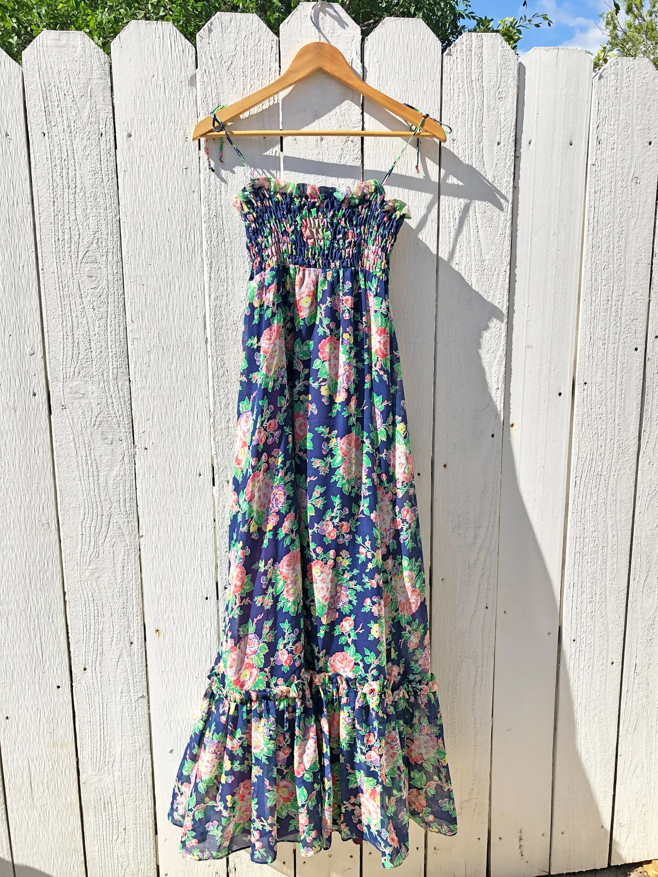 VINTAGE: '70s Maxi Dress - Blue Floral