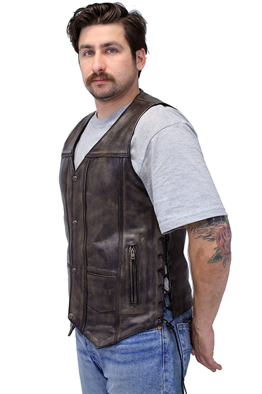 Vintage Brown Leather Vest For Conceal Carry #VMA3540GN