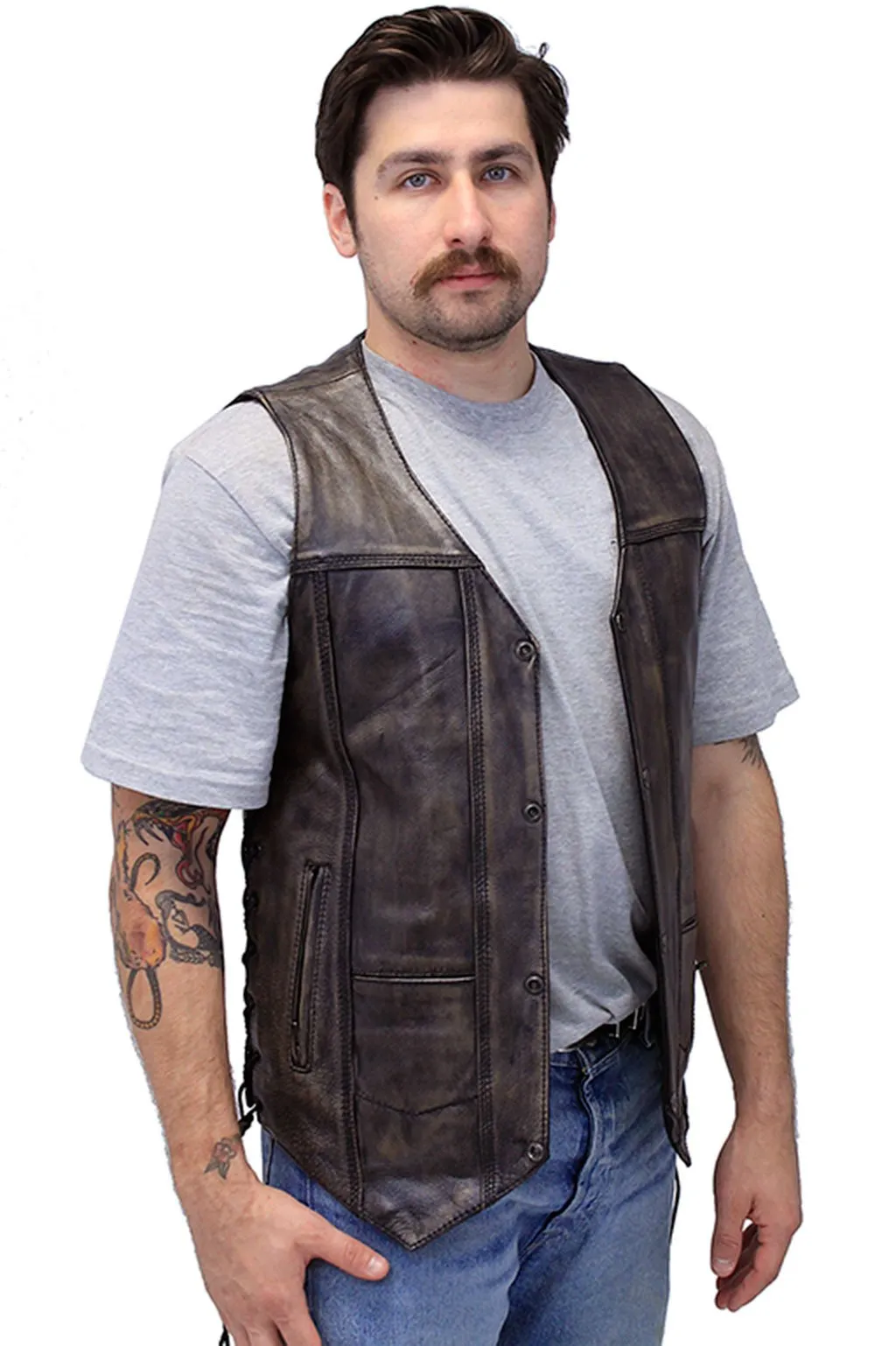 Vintage Brown Leather Vest For Conceal Carry #VMA3540GN