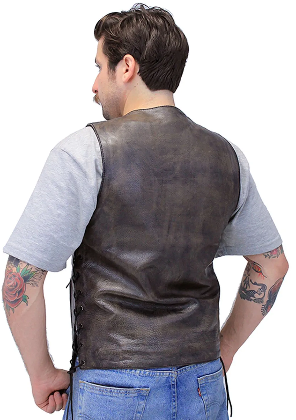 Vintage Brown Leather Vest For Conceal Carry #VMA3540GN