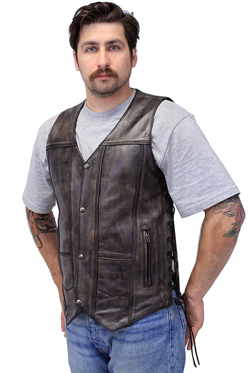 Vintage Brown Leather Vest For Conceal Carry #VMA3540GN