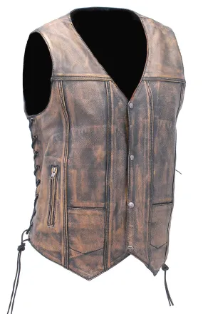 Vintage Brown Leather Vest For Conceal Carry #VMA3540GN