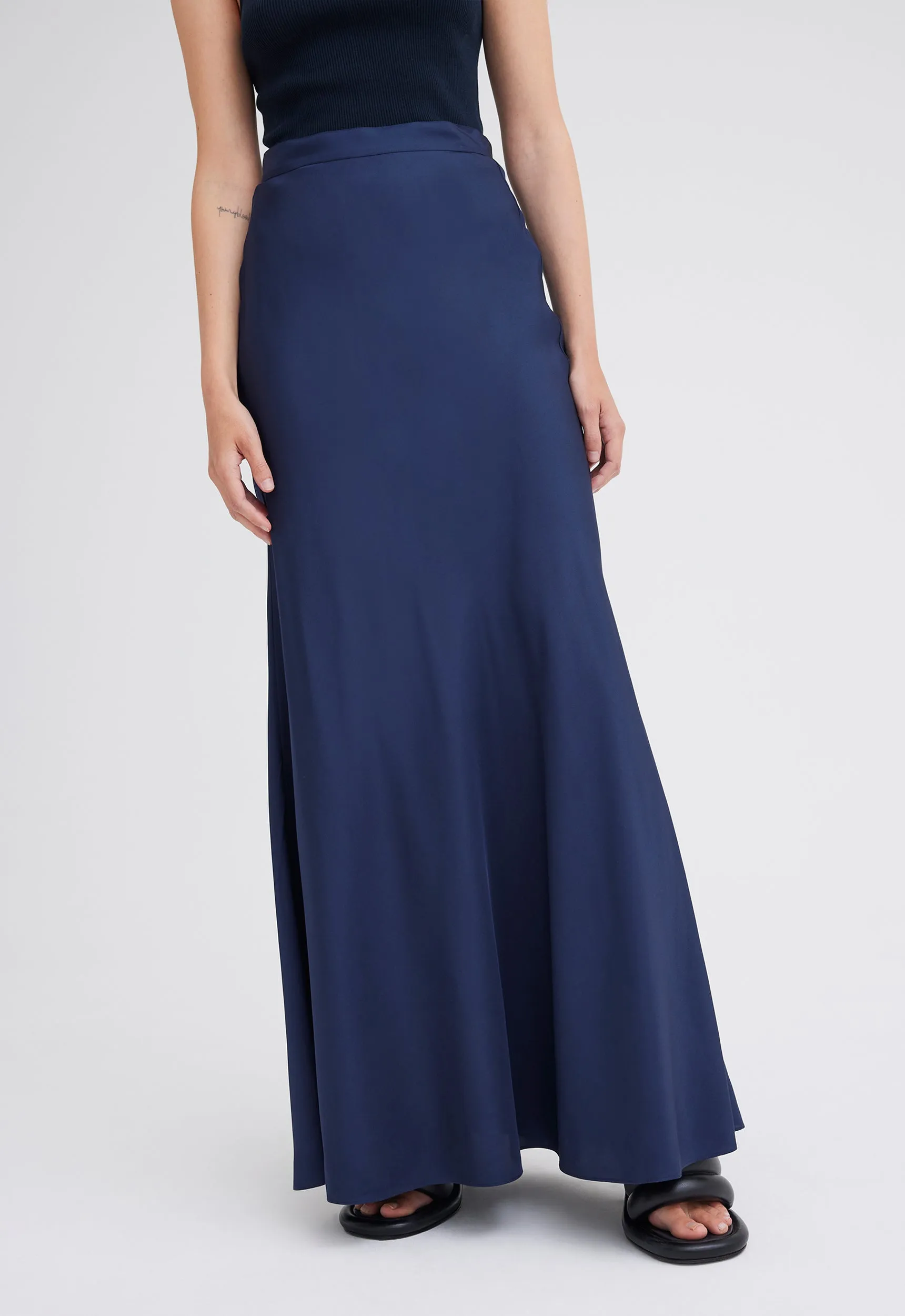 Wick Silk Maxi Skirt in Skipper Blue