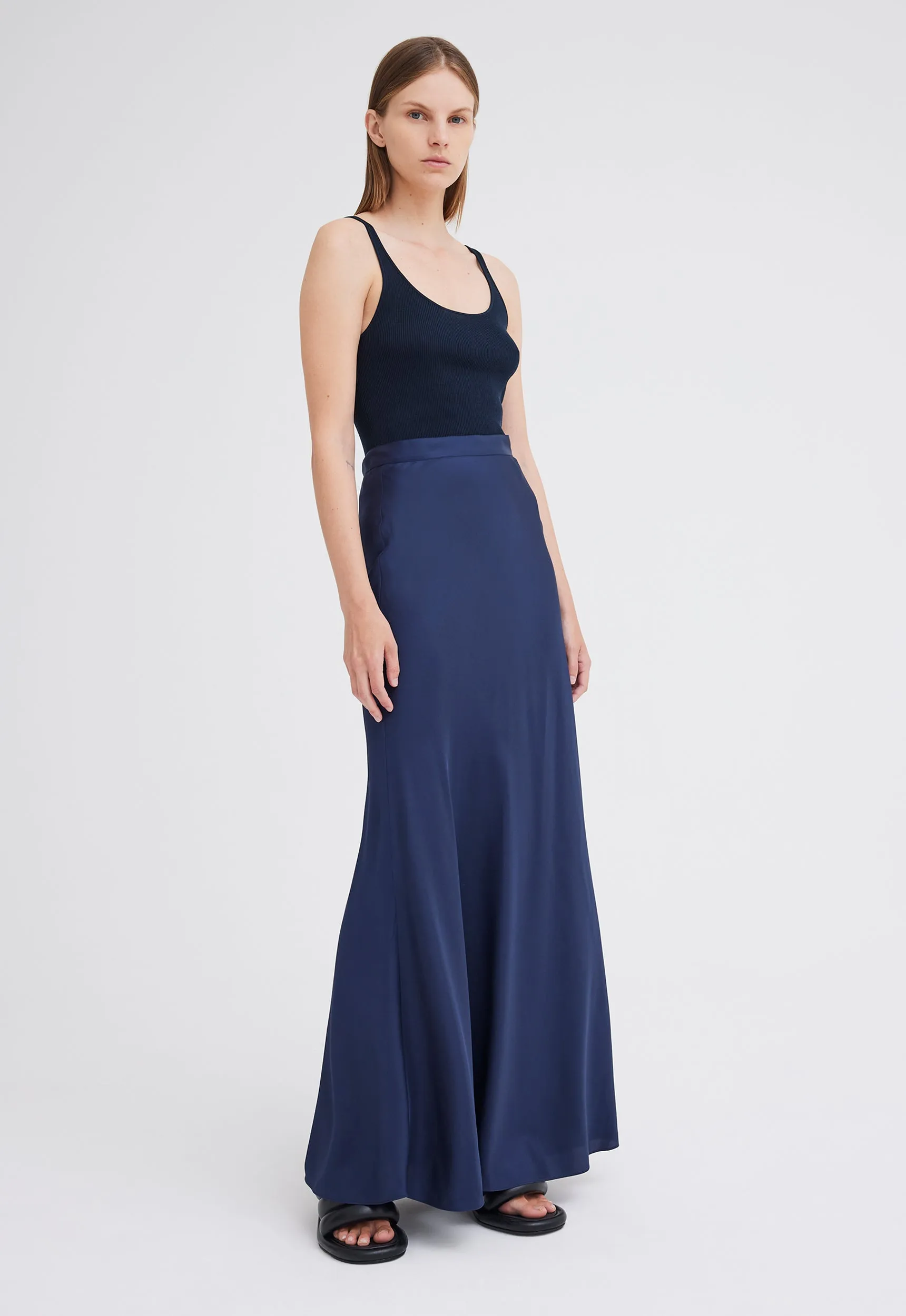 Wick Silk Maxi Skirt in Skipper Blue