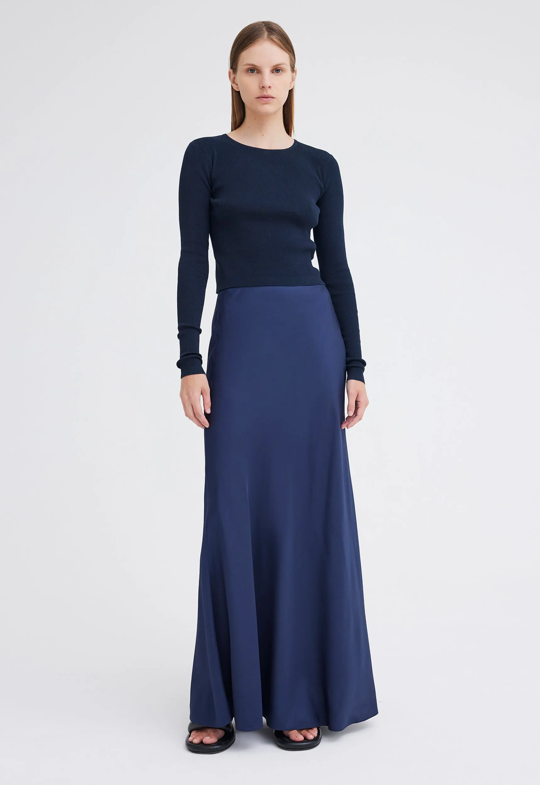 Wick Silk Maxi Skirt in Skipper Blue