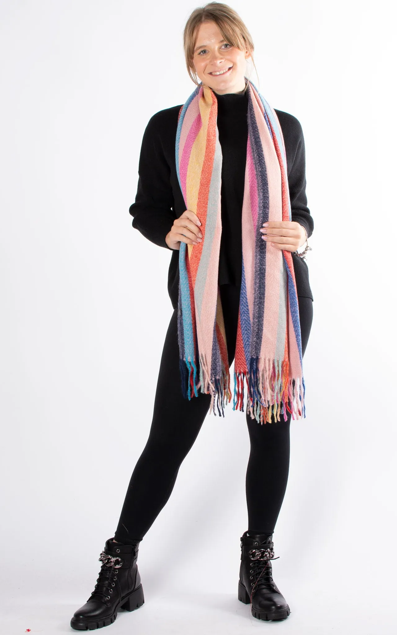 Winter Scarf | Striped | Yellow & Pink