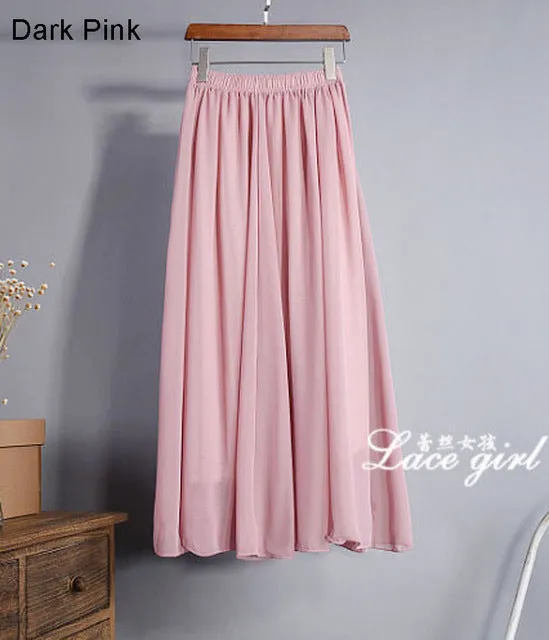 Women's Elegant Chiffon Maxi Skirt High Waist Elastic Waist Casual Long Skirts Saias 80/90/100cm 22 Color 2017 Summer Autumn New