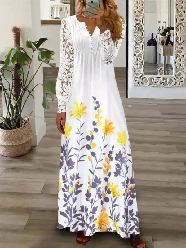 Women's New Fashion European And American Style Lace Maxi Dress