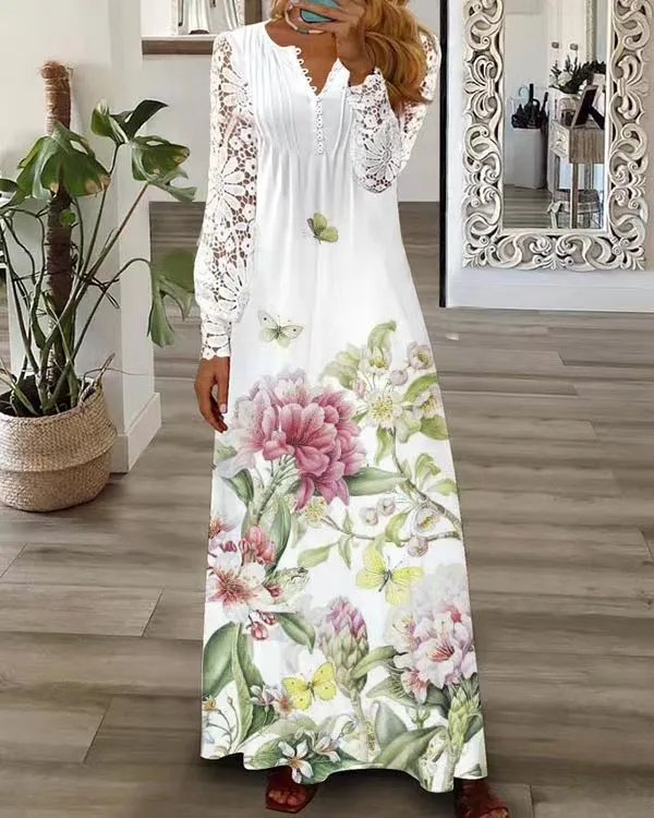 Women's New Fashion European And American Style Lace Maxi Dress