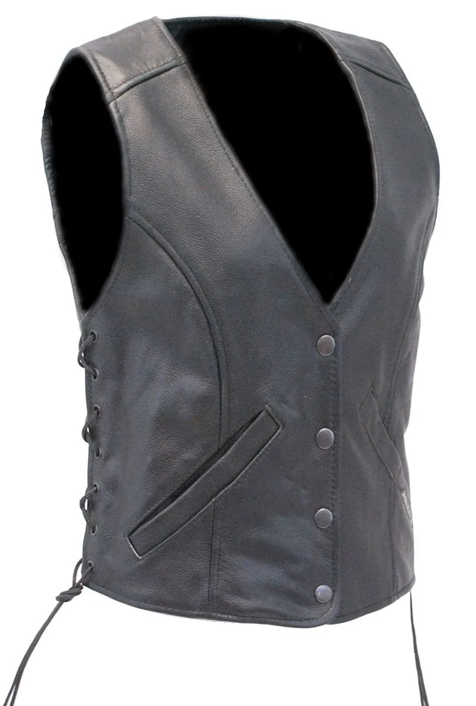 Women's Premium Low V-Neck Side Lace Leather Vest #VL16010GK ()