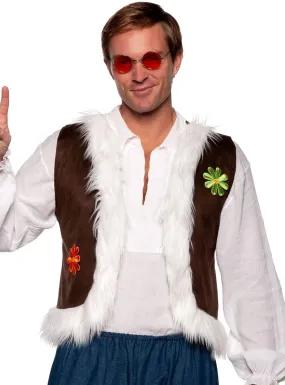 Woodstock Plus Size Mens 70s Hippie Costume Vest with Fur