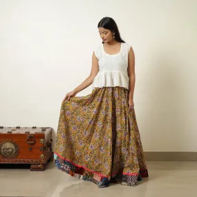 Yellow - Hand Block Printed Cotton Long Bagru Skirt 01