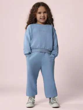 Young Girls Comfy Crew Neck Sweatshirt & Cuff Joggers With Embroidery 2 Piece Set