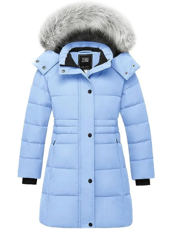 ZSHOW Girls' Long Winter Parka Coat Fleece Puffer Jacket with Detachable Hood